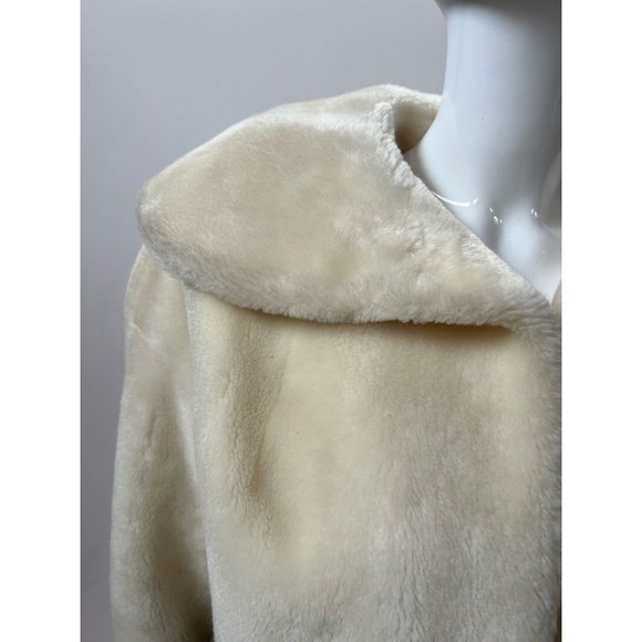 Vintage Neiman Marcus Womens Open Front Jacket Ivory Borgana Faux Fur Collar M - Picture 3 of 12